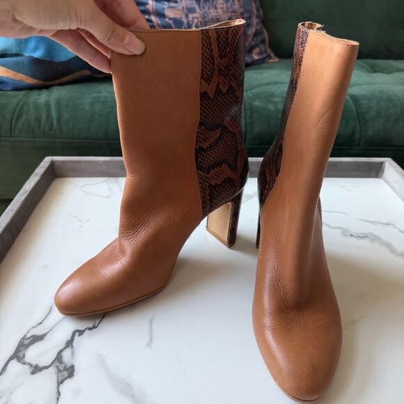 Dolce Vita Chase Cognac Multi Leather Snake Mid Calf Boots Size 9 - Picture 4 of 10
